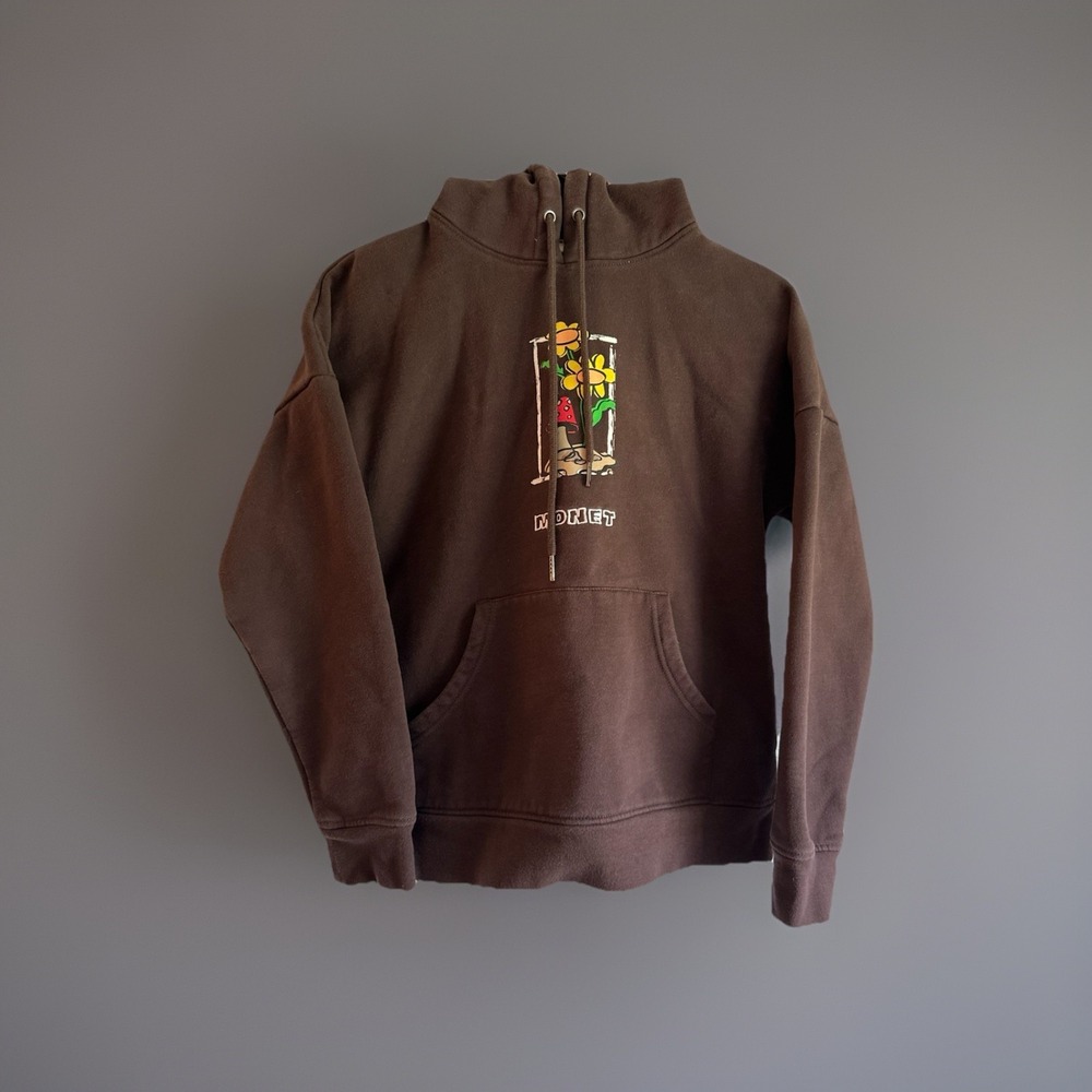 Monet Skateboards Hoodie Brown Graphic Mushroom Flower Pullover Unisex‎ Small